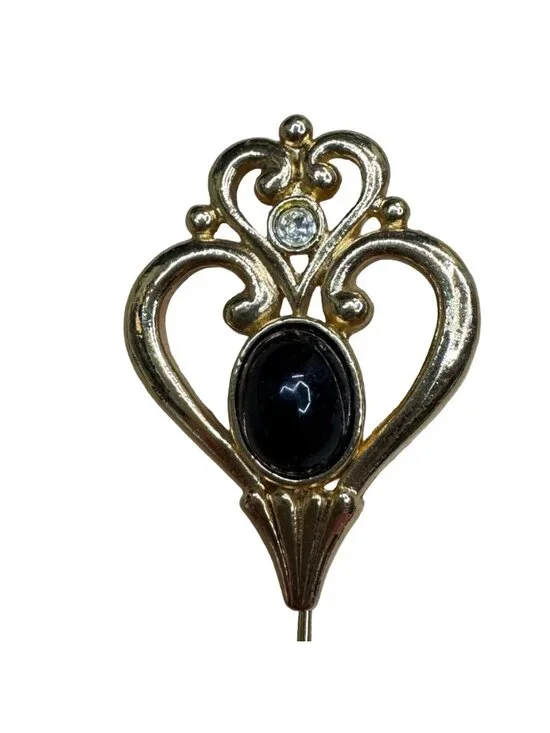 Vintage 1990 Avon Golden Crescent Stick Pin Gold Tone Heart Crest Stick Pin 3.5" - Picture 2 of 6